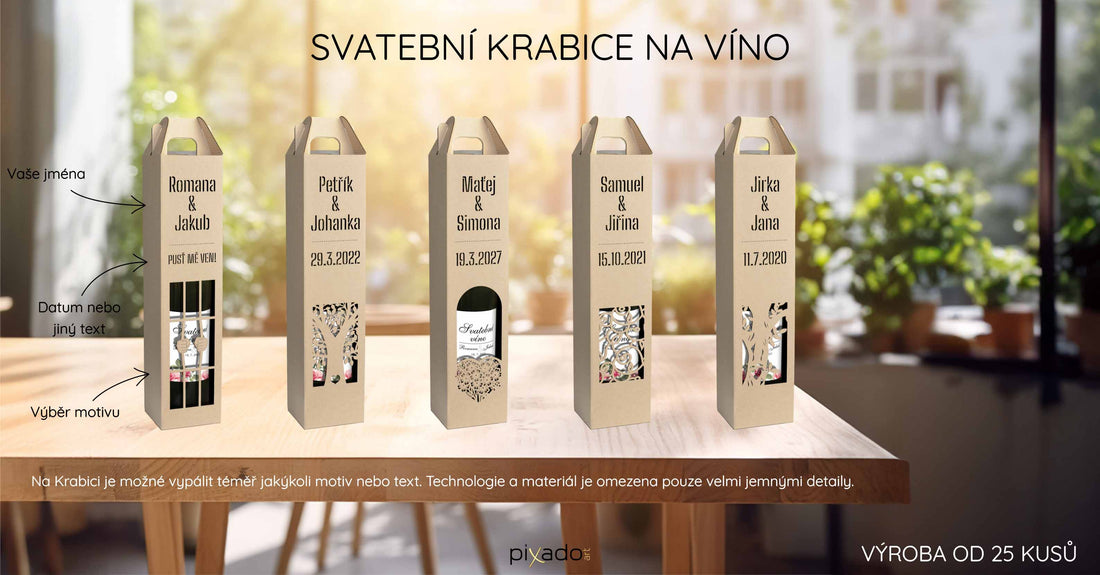 Svatební krabice na víno s vlastním textem