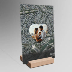 Cestovatelská mapa s fotografií ve tvaru srdce 2 Plaketa z akrylu