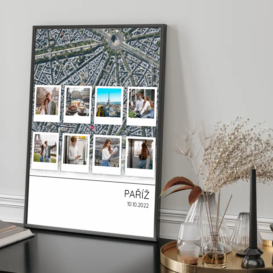 Cestovatelská mapa 8 polaroid fotografií plakát