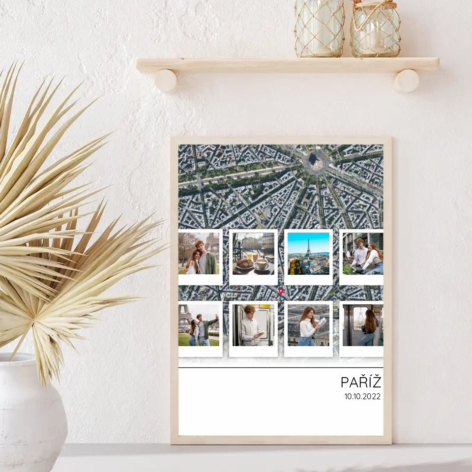 Cestovatelská mapa 8 polaroid fotografií plakát
