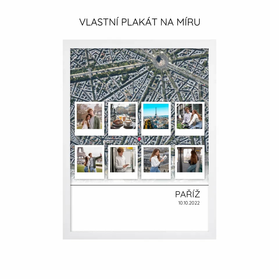 Cestovatelská mapa 8 polaroid fotografií plakát