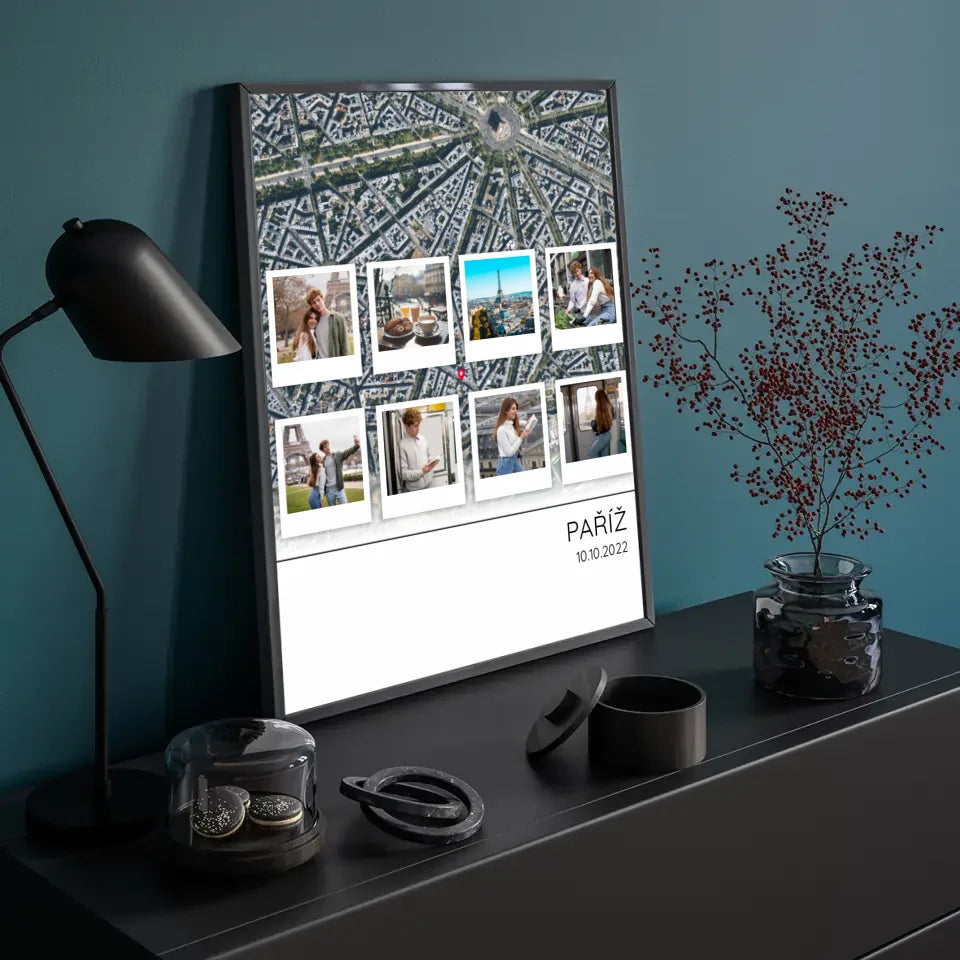 Cestovatelská mapa 8 polaroid fotografií plakát