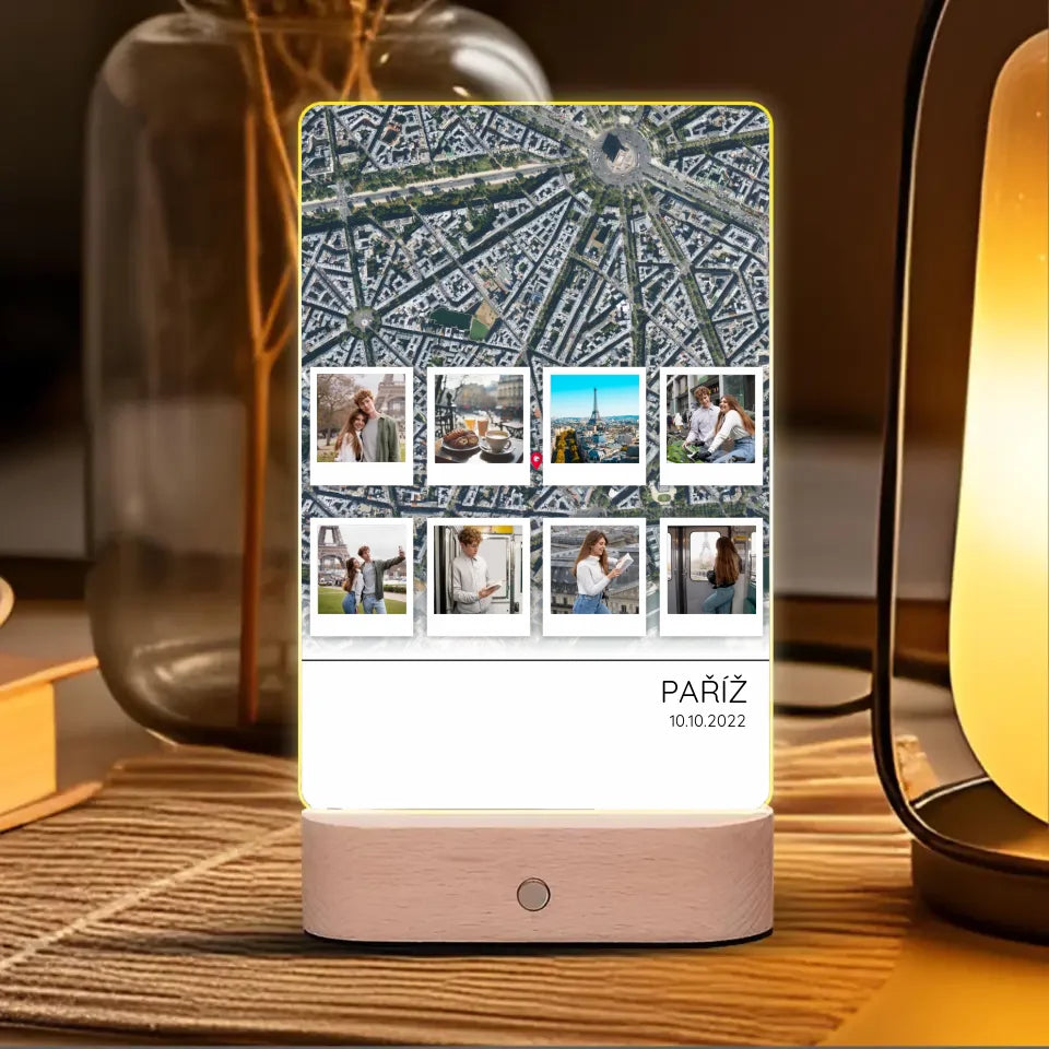 Cestovatelská mapa 8 polaroid fotografií Lampa LED