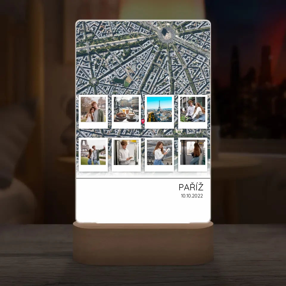 Cestovatelská mapa 8 polaroid fotografií Lampa LED