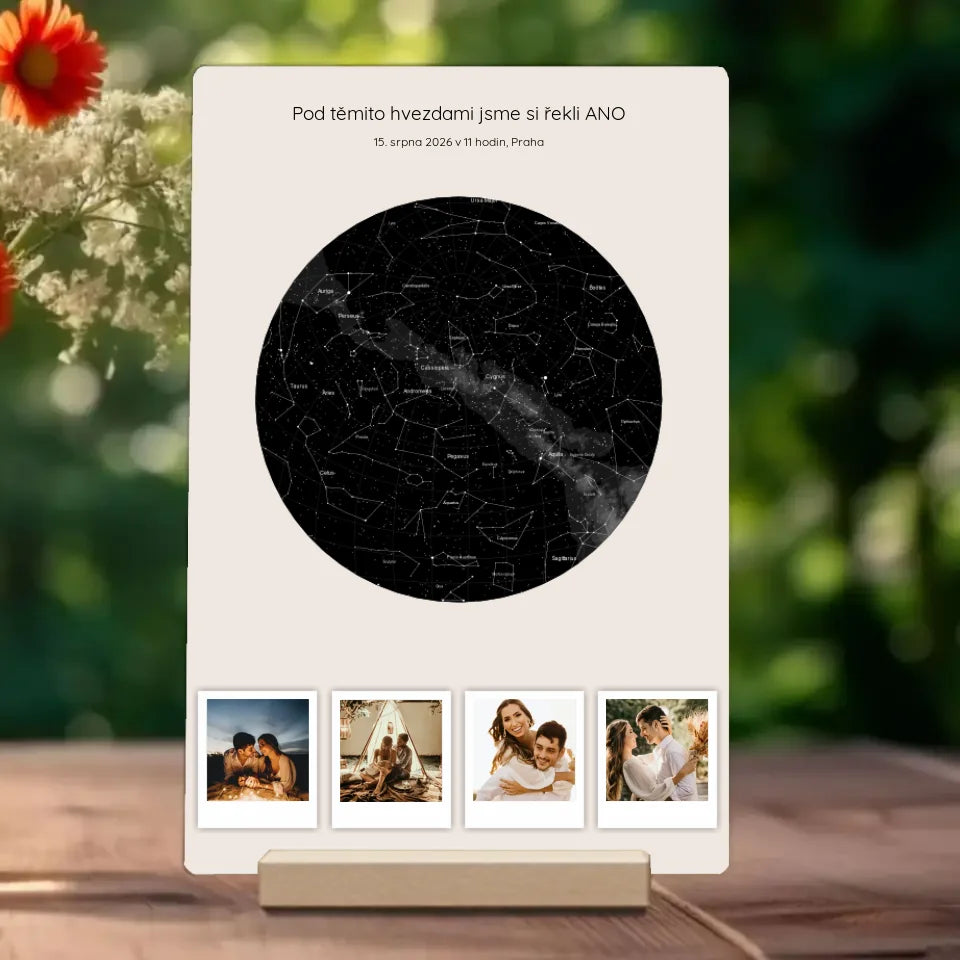 Hvězdná mapa 4 polaroid fotografie Akrylová Plaketa
