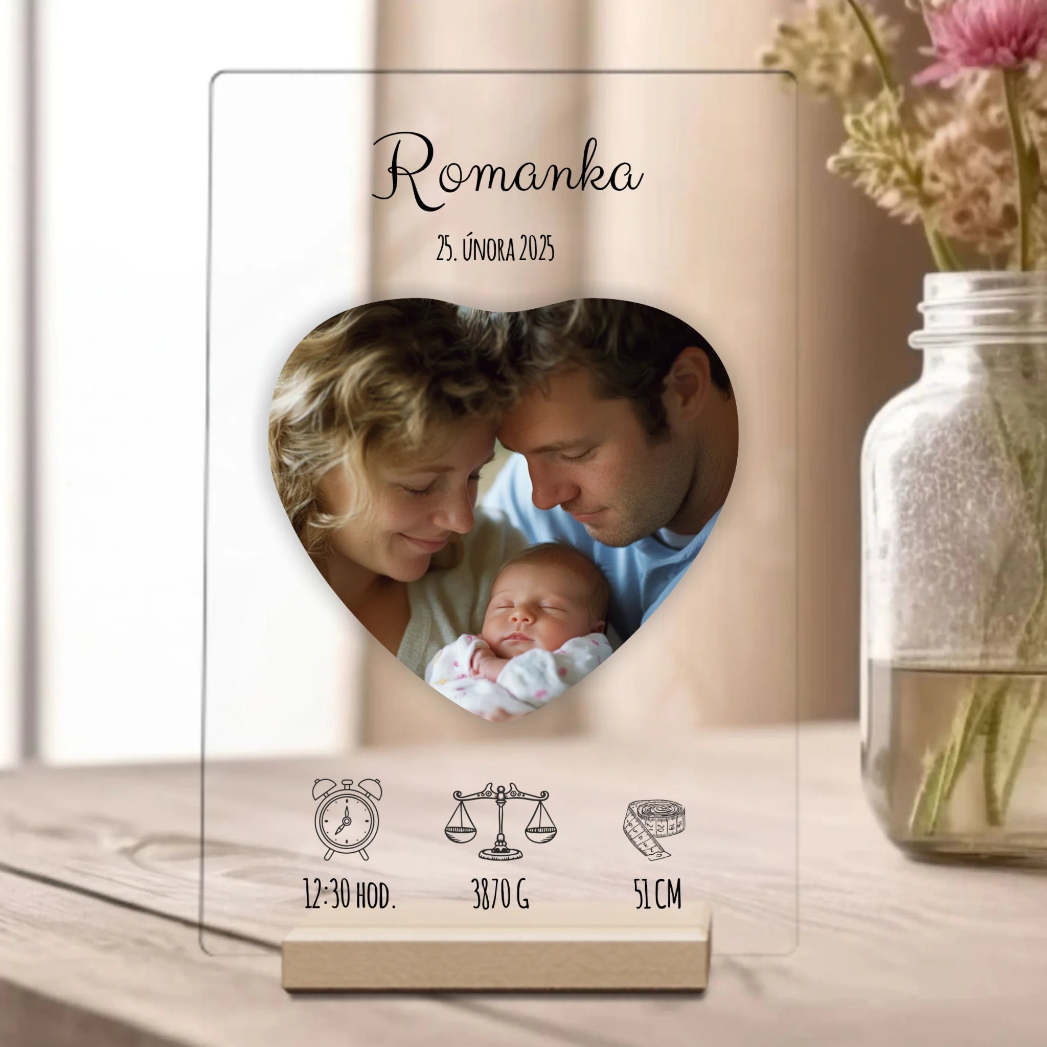 Narození dítěte s vlastní fotografií Plaketa z akrylu