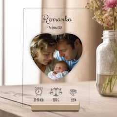 Narození dítěte s vlastní fotografií Plaketa z akrylu