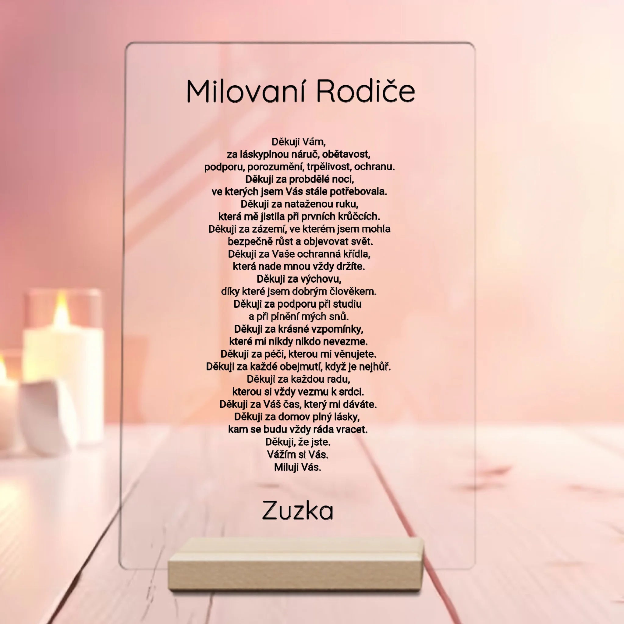 Poděkování rodičům Plaketa z akrylu