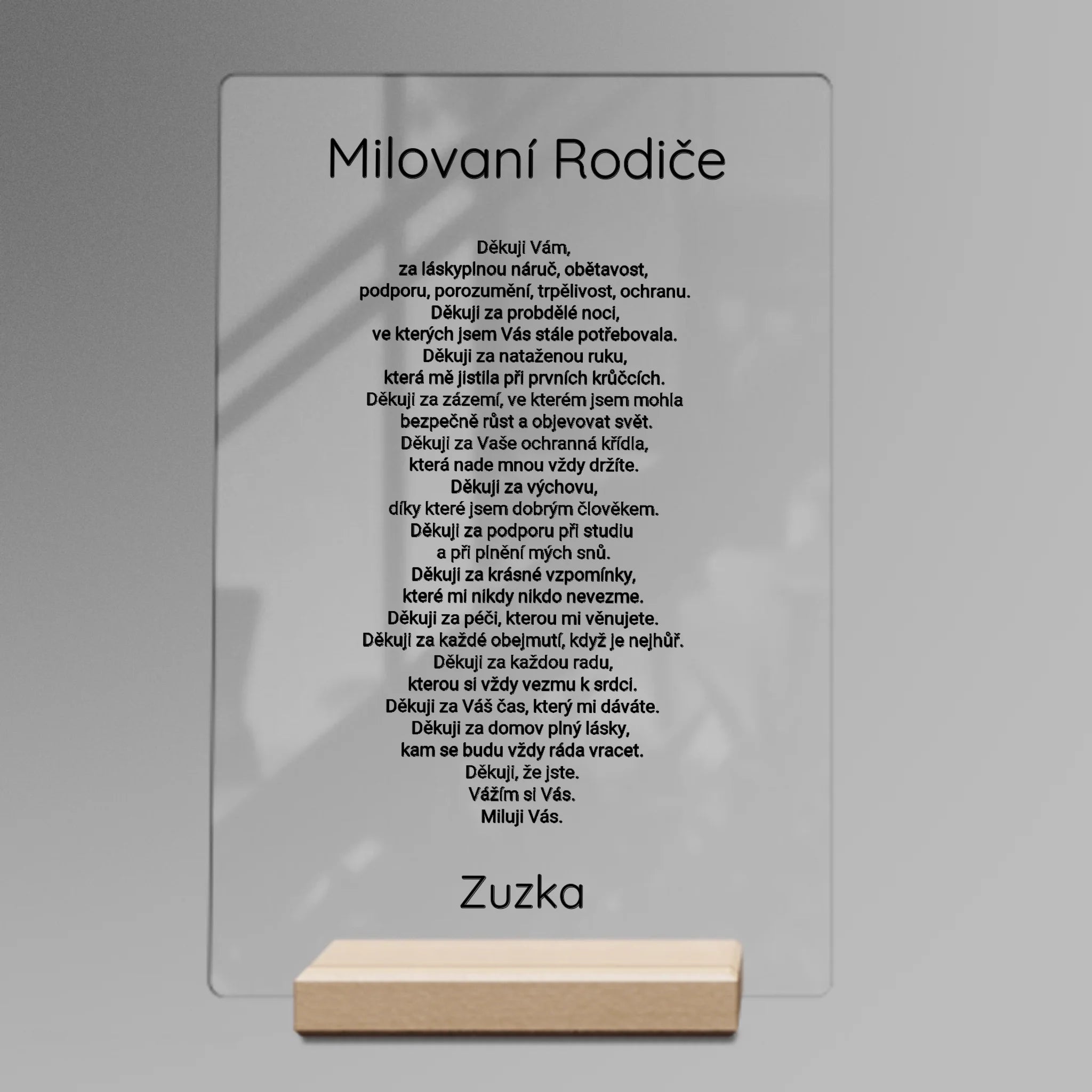 Poděkování rodičům Plaketa z akrylu
