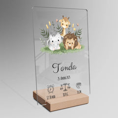 Narození dítěte s motivy zvířátek Plaketa z akrylu